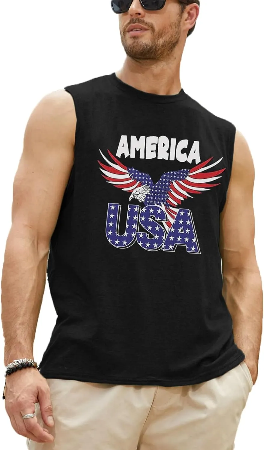 Men's Palm Tree Tank Tops Sleeveless Athletic Shirt Summer Beach Muscle Patriotic Tank Top