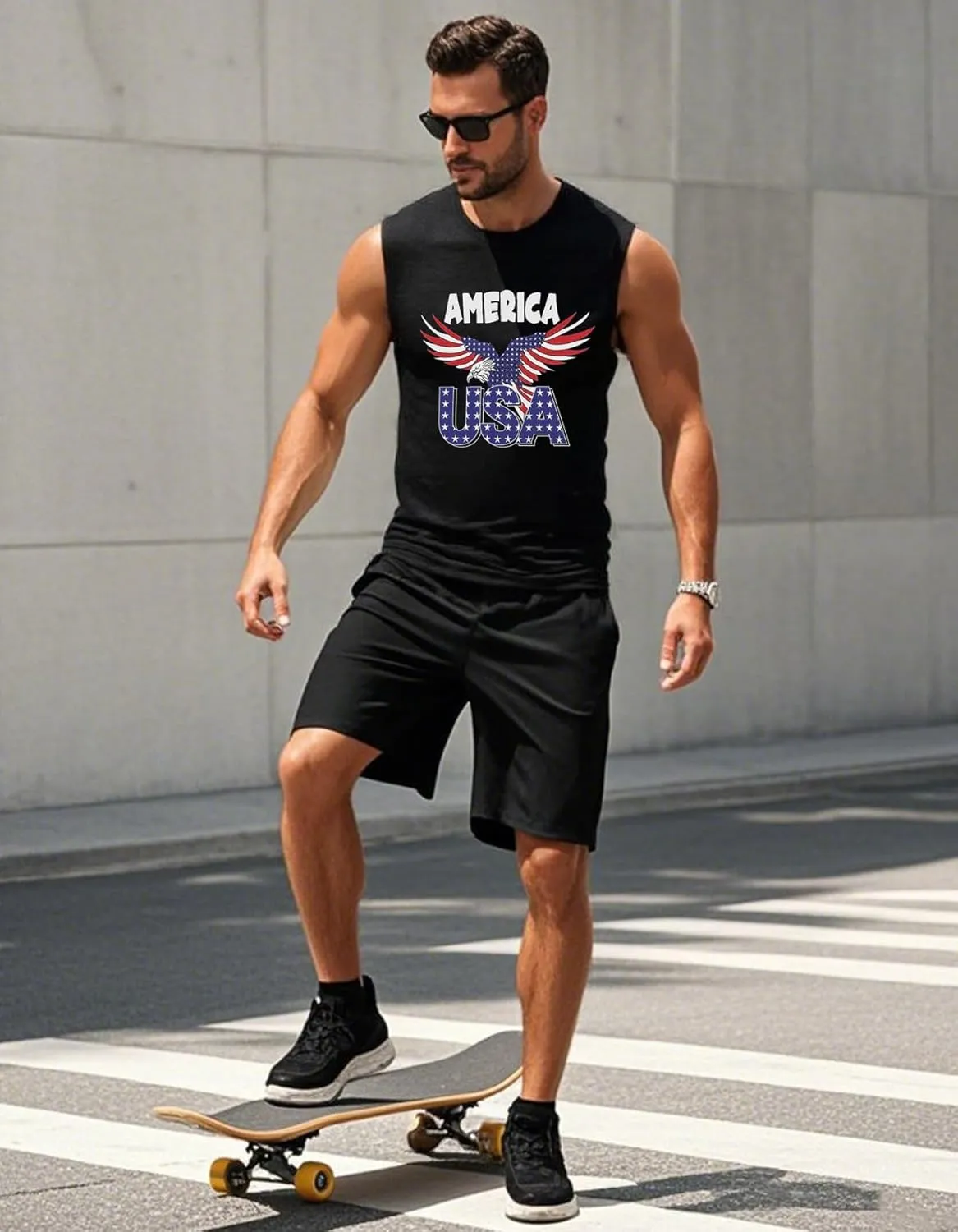 Men's Palm Tree Tank Tops Sleeveless Athletic Shirt Summer Beach Muscle Patriotic Tank Top