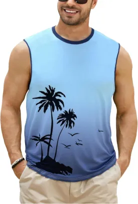 Men's Palm Tree Tank Tops Sleeveless Athletic Shirt Summer Beach Muscle Patriotic Tank Top