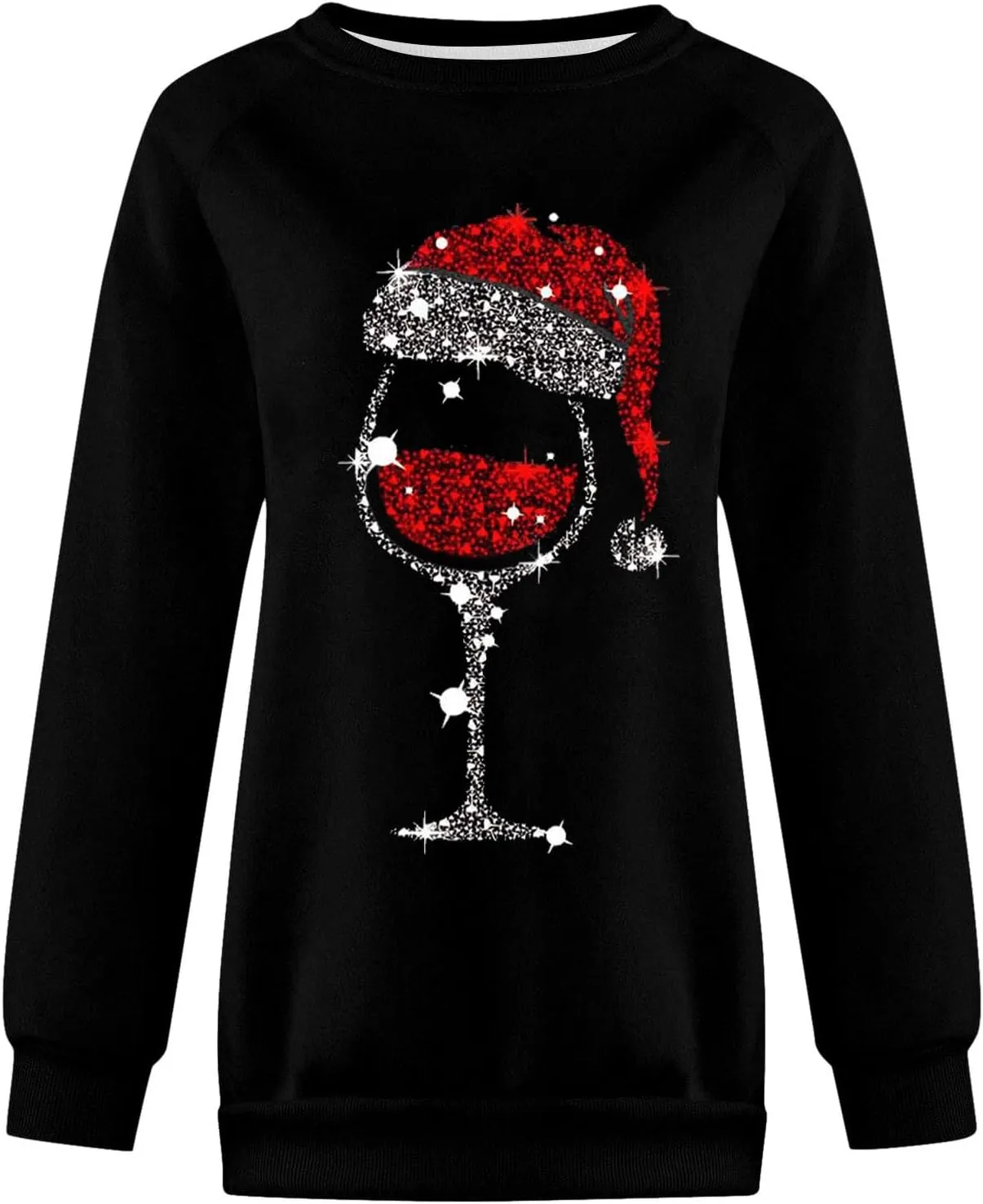 Merry Christmas Shirt for Women Crewneck Funny Red Wine Glass Graphic Sweatshirt Xmas Holiday Long Sleeve Pullover