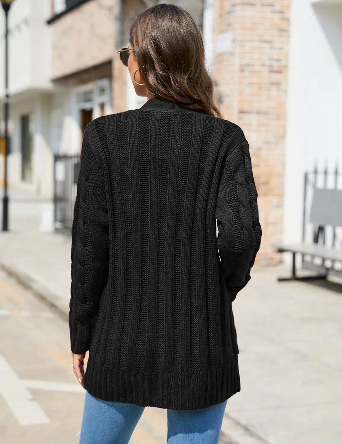 MISSKY Women's Open Front Cardigan Sweater with Pockets Long Sleeve Cable Knit Button Loose Cardigan Sweater Outwear