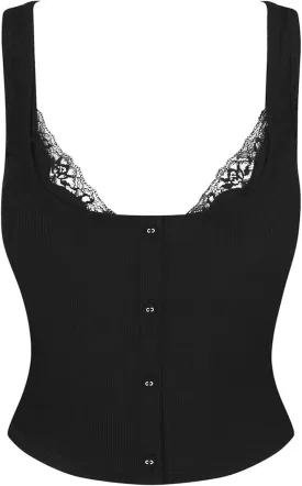 Navneet Women Lace Trim Square Neck Sleeveless Going Out Crop Tank Top with V Neck Lace Bralette Top