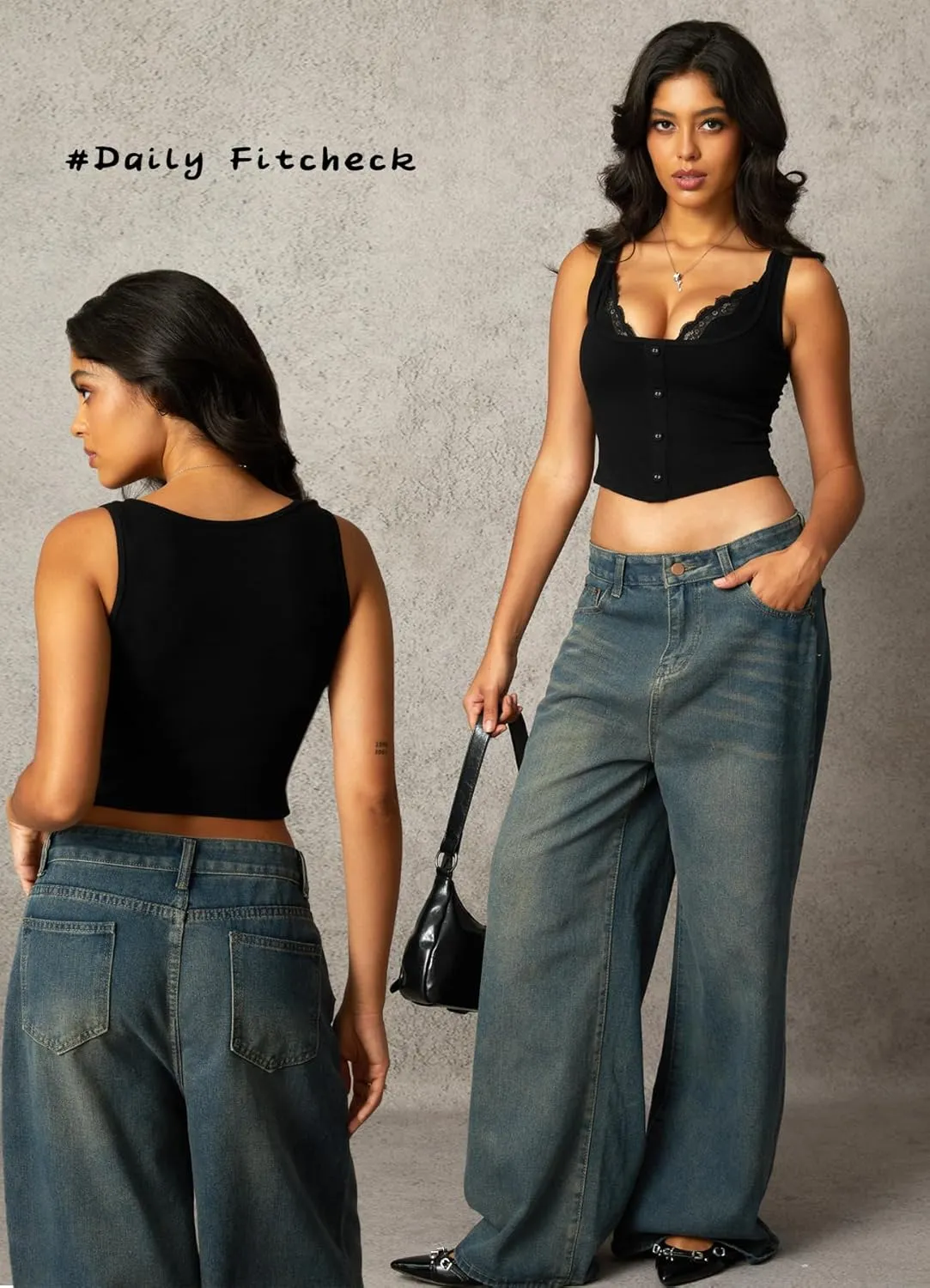 Navneet Women Lace Trim Square Neck Sleeveless Going Out Crop Tank Top with V Neck Lace Bralette Top