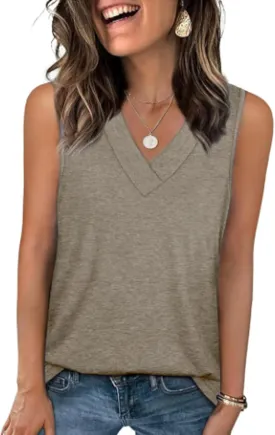 Peliaral Tank Top, Women's Sleeveless V-Neck Slimming Loose Fit Casual Tank Top T-Shirt, Lightweight Fabric with 10 Colors