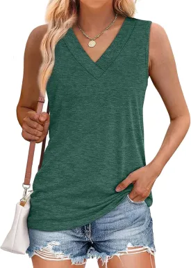 Peliaral Tank Top, Women's Sleeveless V-Neck Slimming Loose Fit Casual Tank Top T-Shirt, Lightweight Fabric with 10 Colors