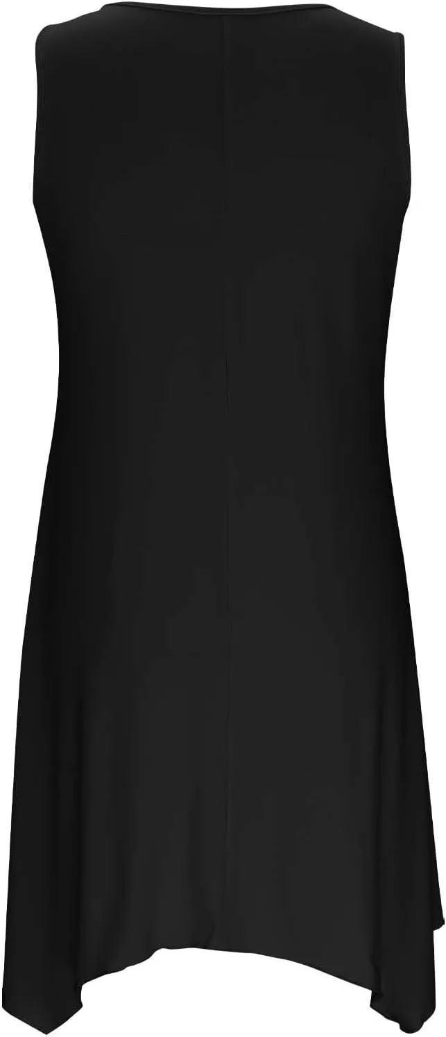 Plus Size Summer Dresses for Curvy Women Loose Casual O-Ring Shoulder Sleeveless Asymmetrical Hem Flowy Midi Dress