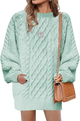 Plus Size Sweater Dress for Women 2024 Fall Trendy Long Sleeve Cable Knit Sweaters Chunky Sweater Dress