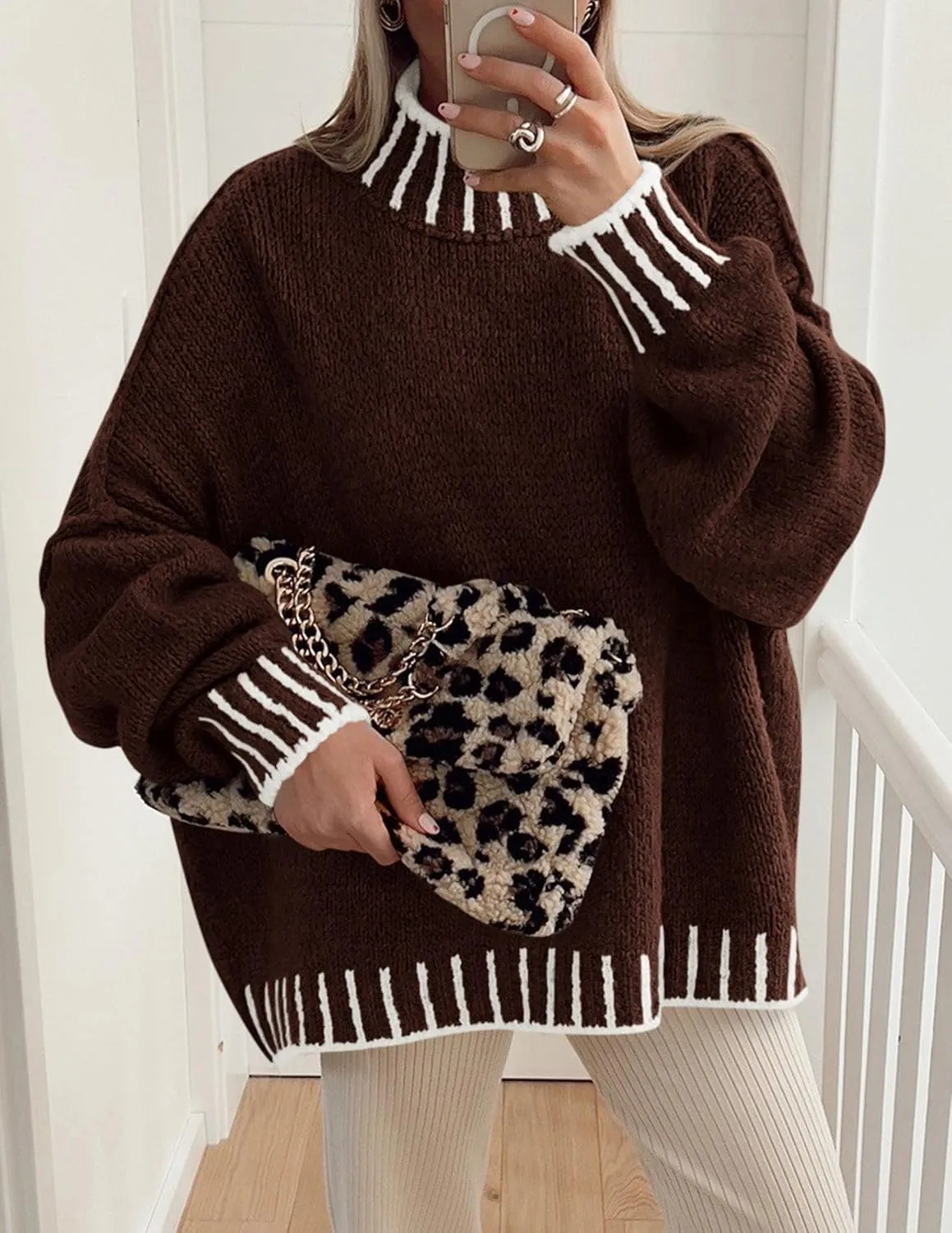 PRETTYGARDEN Women's Winter Oversized Pullover Sweaters Long Sleeve Mock Neck Chunky Knit Slouchy Jumper Tops