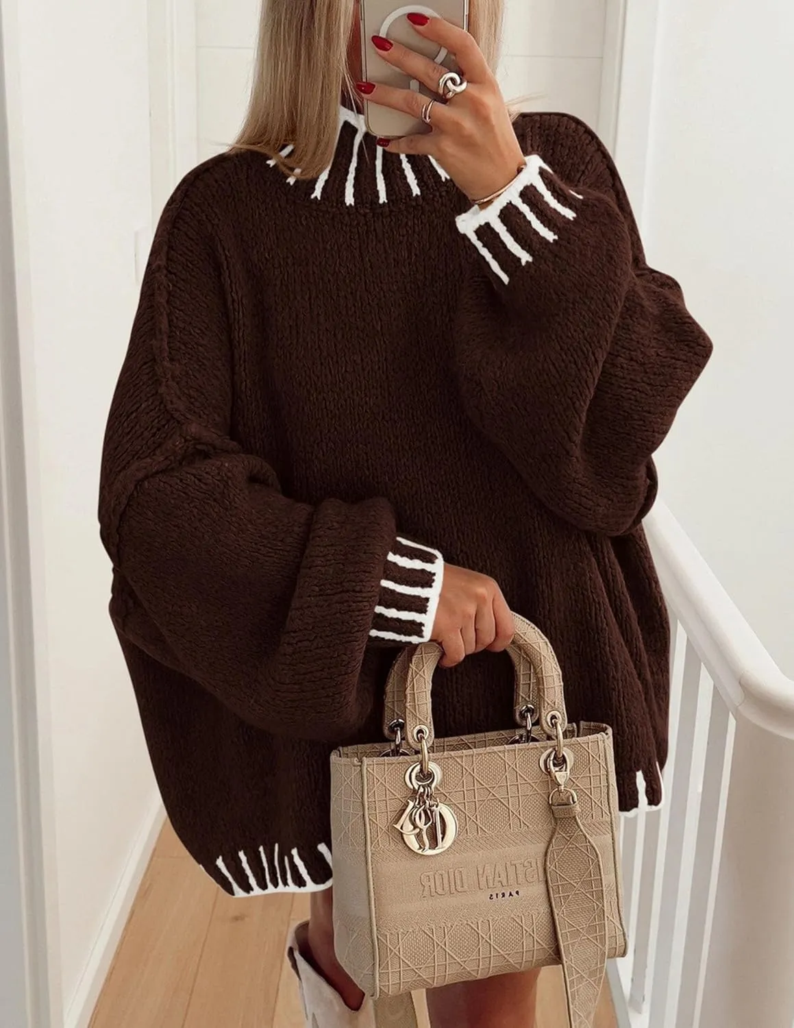 PRETTYGARDEN Women's Winter Oversized Pullover Sweaters Long Sleeve Mock Neck Chunky Knit Slouchy Jumper Tops
