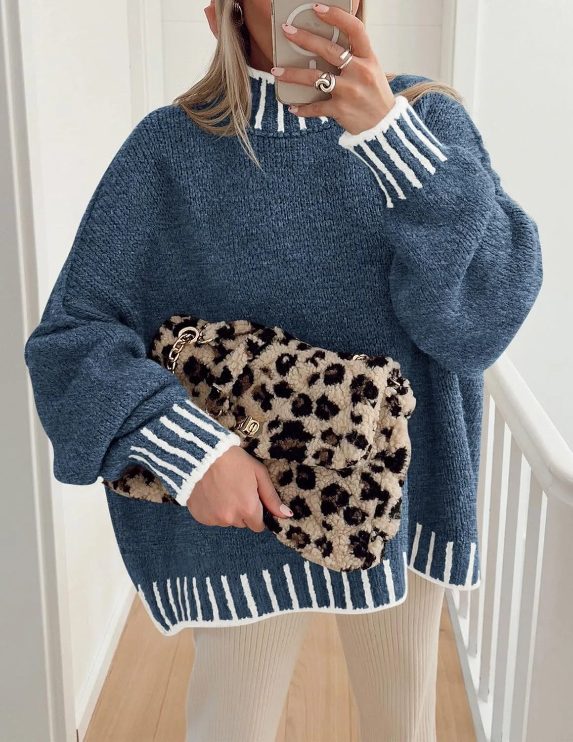 PRETTYGARDEN Women's Winter Oversized Pullover Sweaters Long Sleeve Mock Neck Chunky Knit Slouchy Jumper Tops