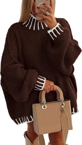 PRETTYGARDEN Women's Winter Oversized Pullover Sweaters Long Sleeve Mock Neck Chunky Knit Slouchy Jumper Tops