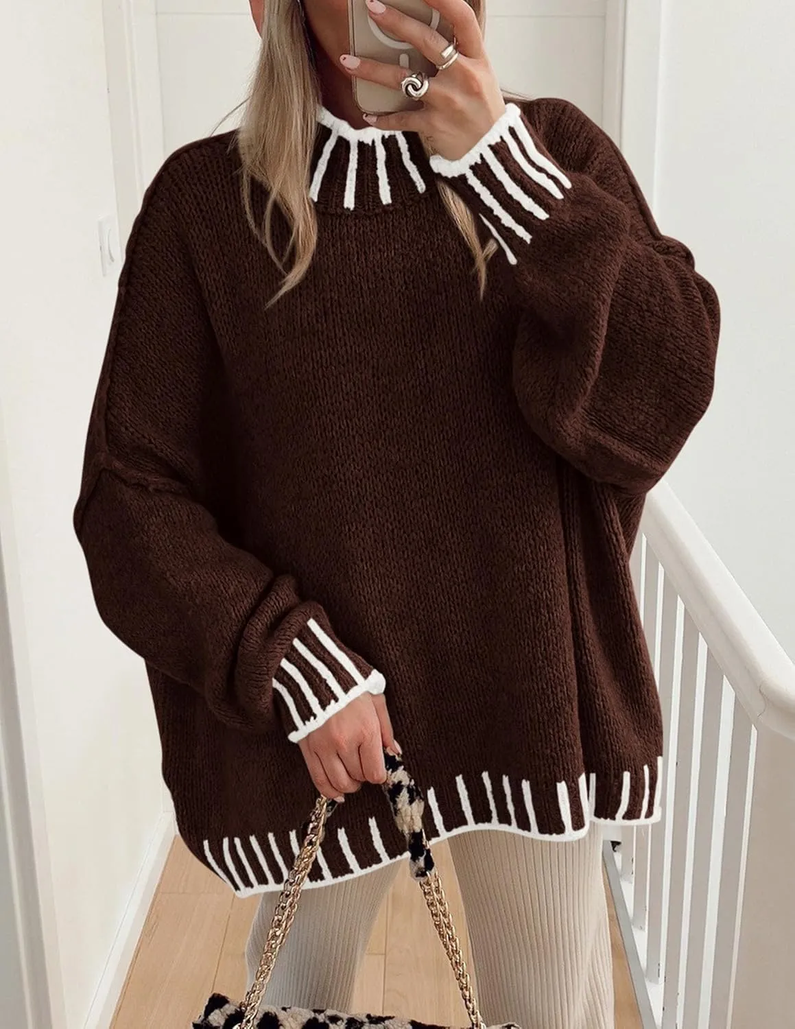 PRETTYGARDEN Women's Winter Oversized Pullover Sweaters Long Sleeve Mock Neck Chunky Knit Slouchy Jumper Tops