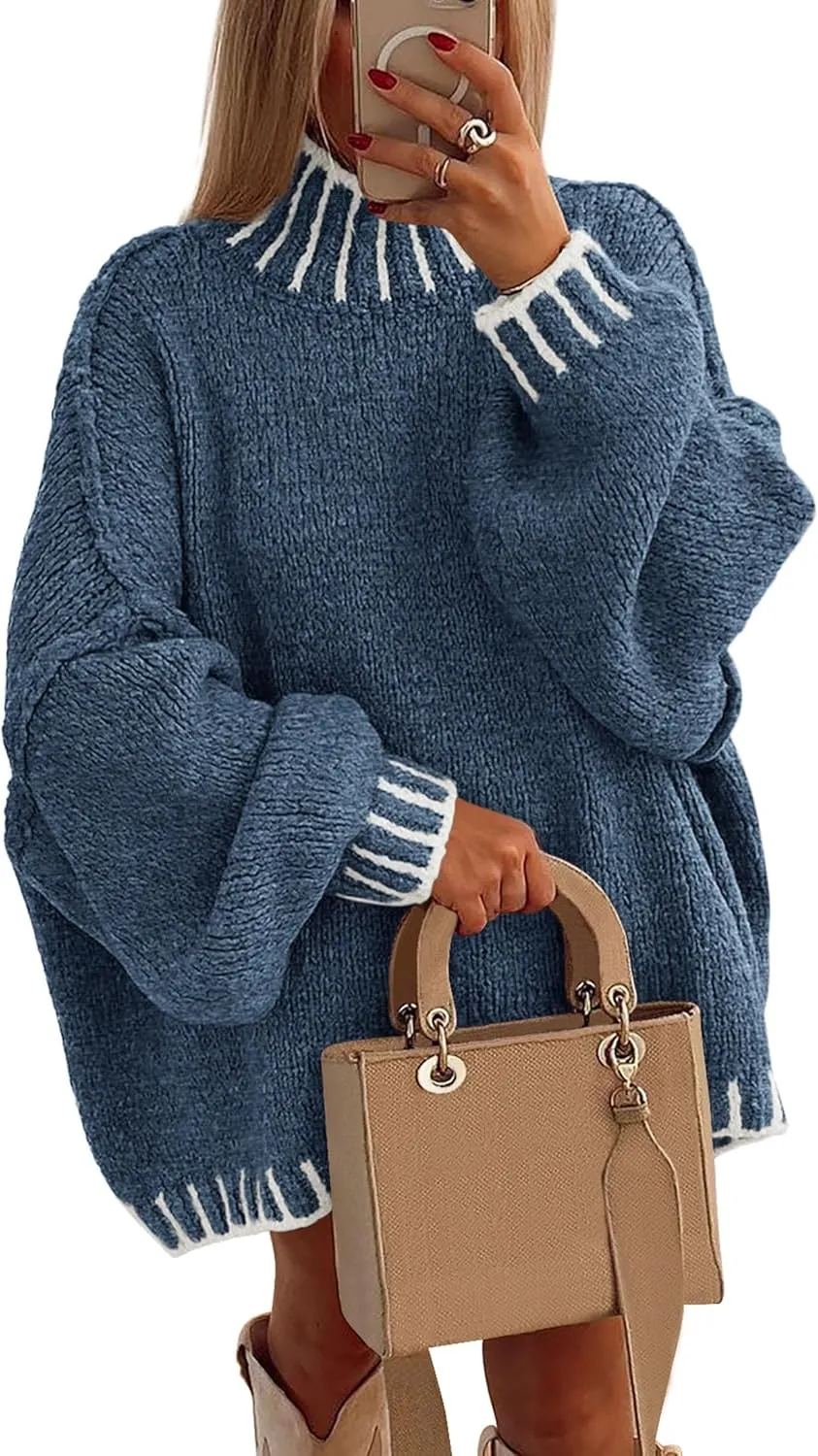 PRETTYGARDEN Women's Winter Oversized Pullover Sweaters Long Sleeve Mock Neck Chunky Knit Slouchy Jumper Tops