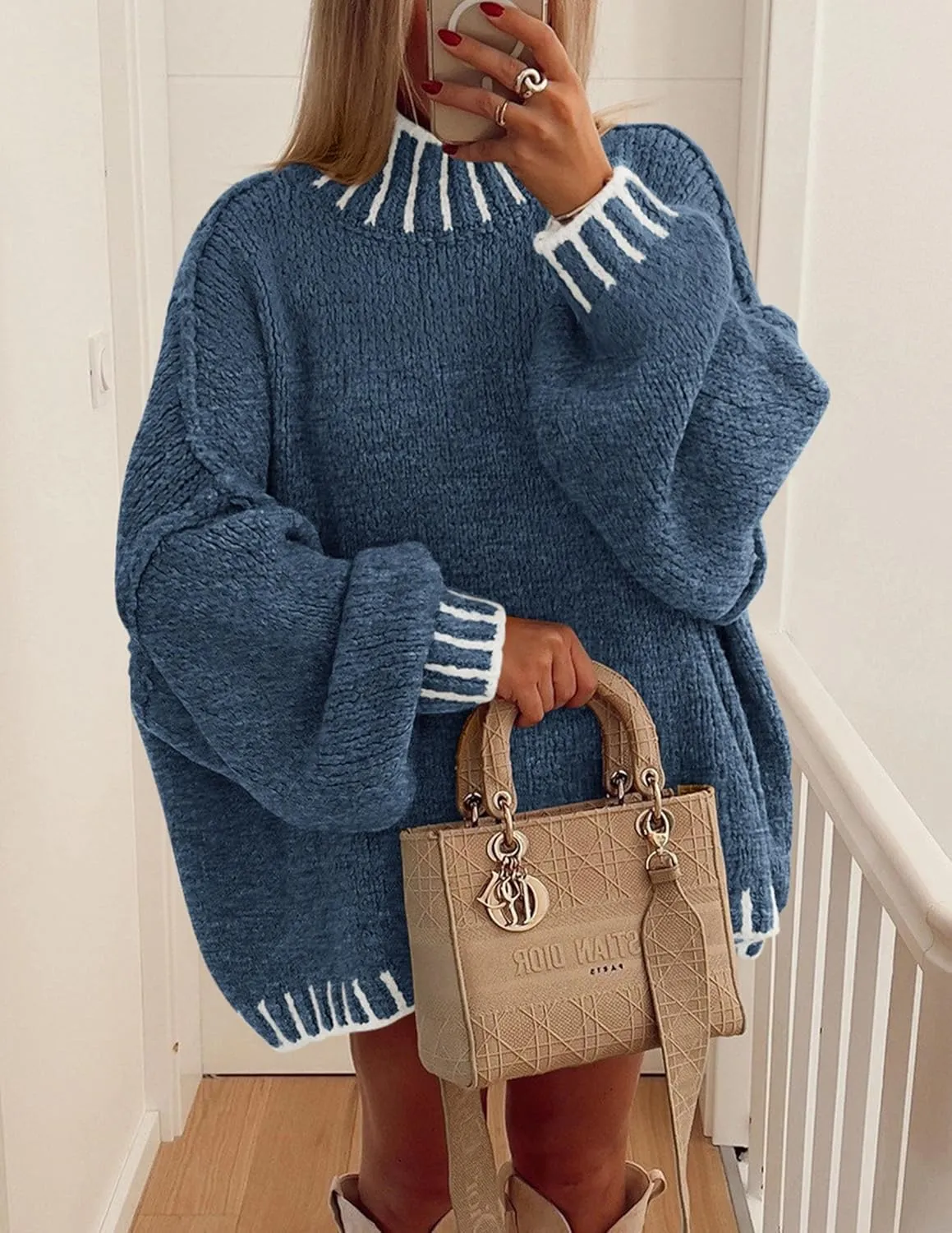 PRETTYGARDEN Women's Winter Oversized Pullover Sweaters Long Sleeve Mock Neck Chunky Knit Slouchy Jumper Tops