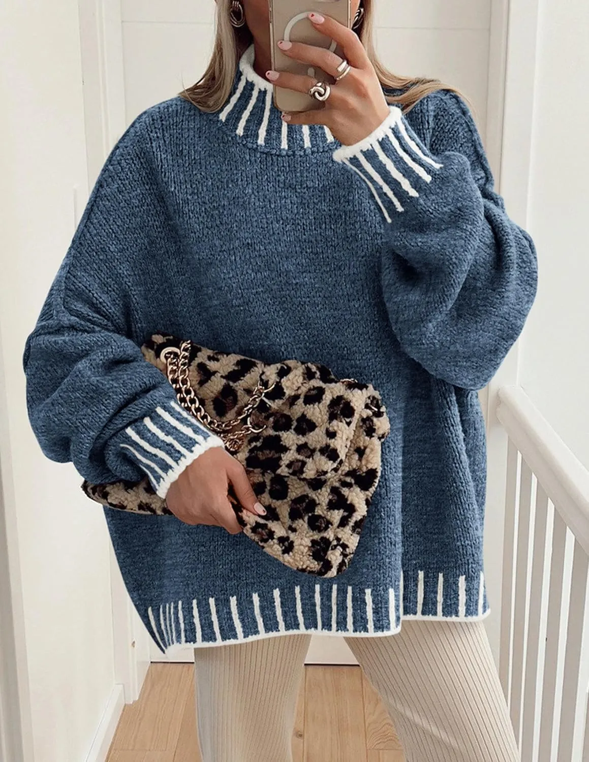 PRETTYGARDEN Women's Winter Oversized Pullover Sweaters Long Sleeve Mock Neck Chunky Knit Slouchy Jumper Tops