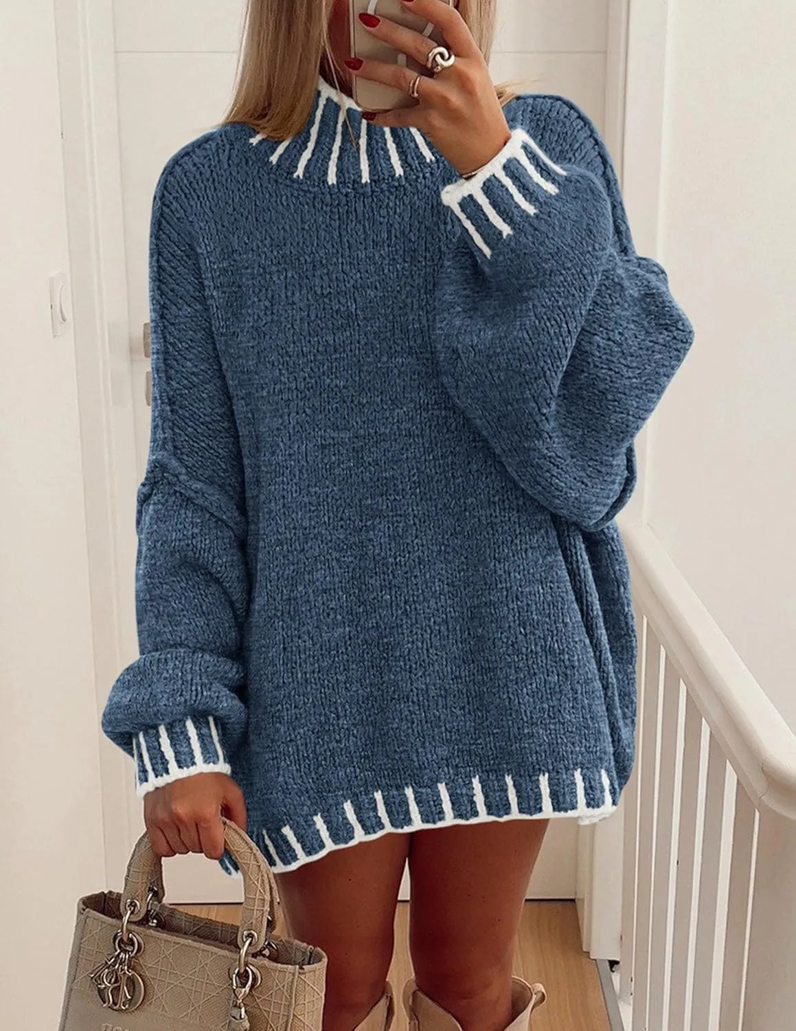 PRETTYGARDEN Women's Winter Oversized Pullover Sweaters Long Sleeve Mock Neck Chunky Knit Slouchy Jumper Tops
