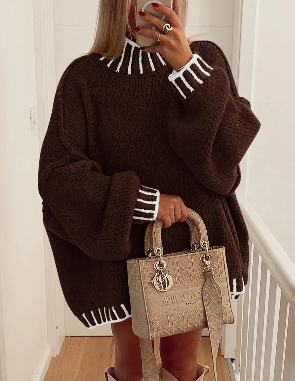 PRETTYGARDEN Women's Winter Oversized Pullover Sweaters Long Sleeve Mock Neck Chunky Knit Slouchy Jumper Tops