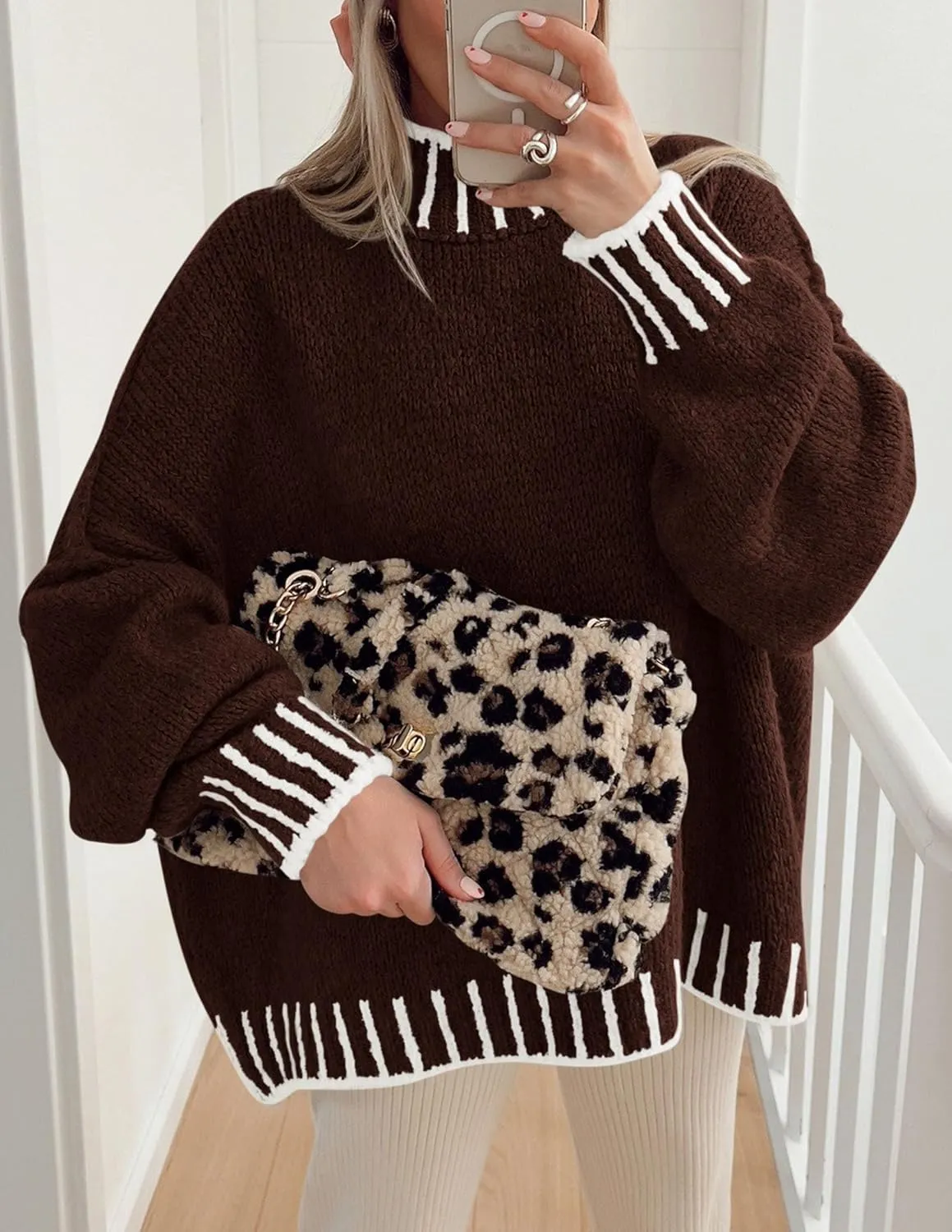 PRETTYGARDEN Women's Winter Oversized Pullover Sweaters Long Sleeve Mock Neck Chunky Knit Slouchy Jumper Tops