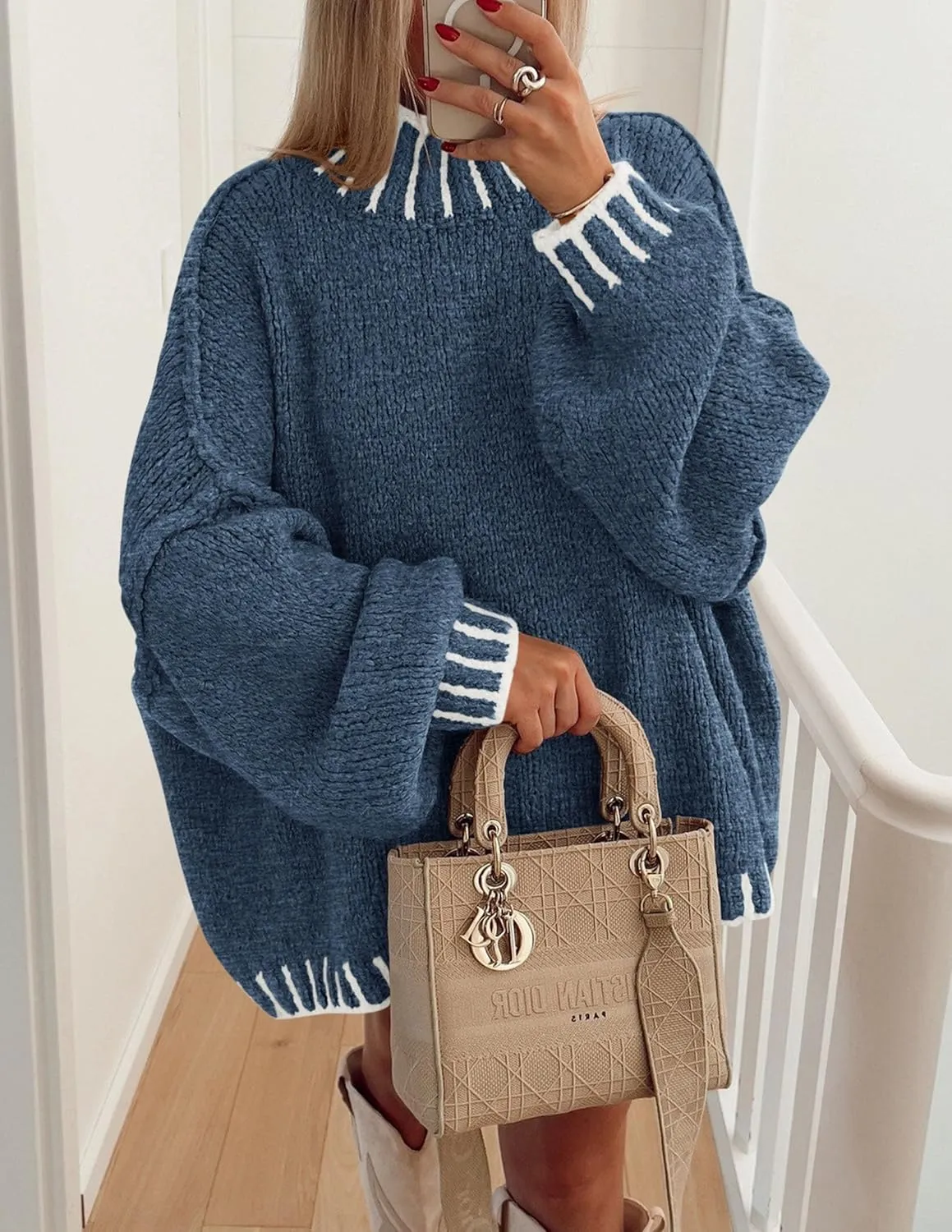 PRETTYGARDEN Women's Winter Oversized Pullover Sweaters Long Sleeve Mock Neck Chunky Knit Slouchy Jumper Tops