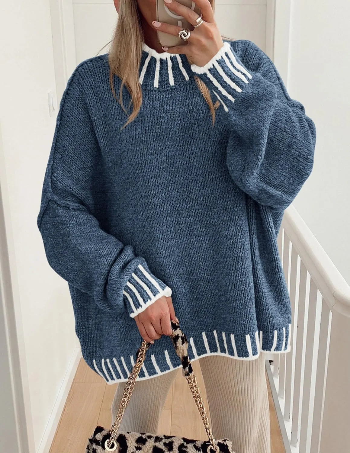 PRETTYGARDEN Women's Winter Oversized Pullover Sweaters Long Sleeve Mock Neck Chunky Knit Slouchy Jumper Tops