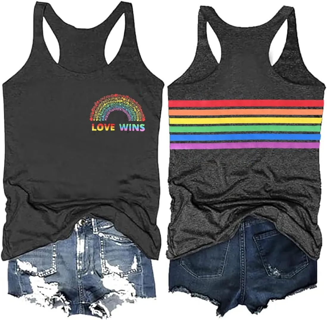 Pride LGBTQ Tank Top Women Love Heart Rainbow Flag Tshirt Lesbian Pride Top Sleeveless Graphic Vest Tee