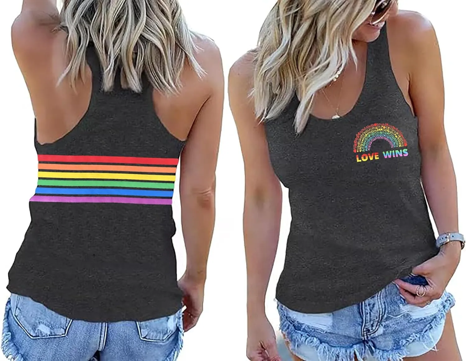 Pride LGBTQ Tank Top Women Love Heart Rainbow Flag Tshirt Lesbian Pride Top Sleeveless Graphic Vest Tee