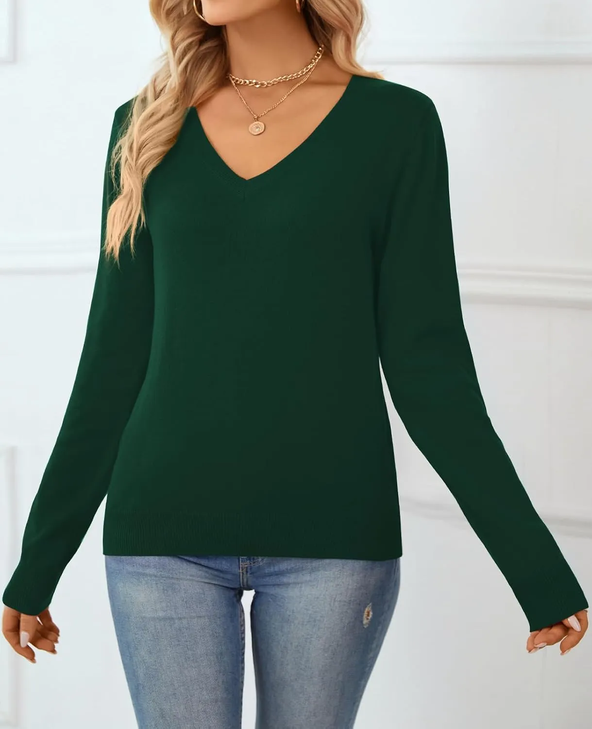 QUALFORT Women's Sweater 100% Cotton Long Sleeeve Pullover Sweater Soft Lightweight Knit Tops 2025