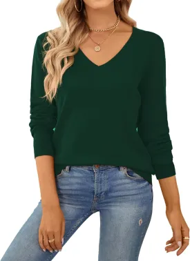 QUALFORT Women's Sweater 100% Cotton Long Sleeeve Pullover Sweater Soft Lightweight Knit Tops 2025