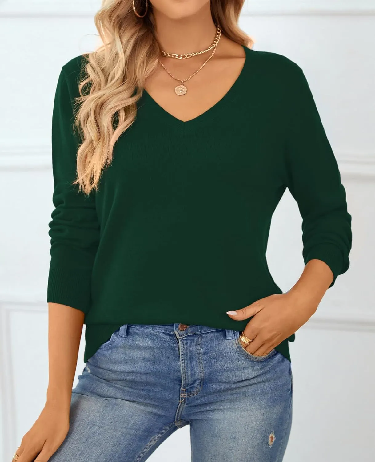 QUALFORT Women's Sweater 100% Cotton Long Sleeeve Pullover Sweater Soft Lightweight Knit Tops 2025