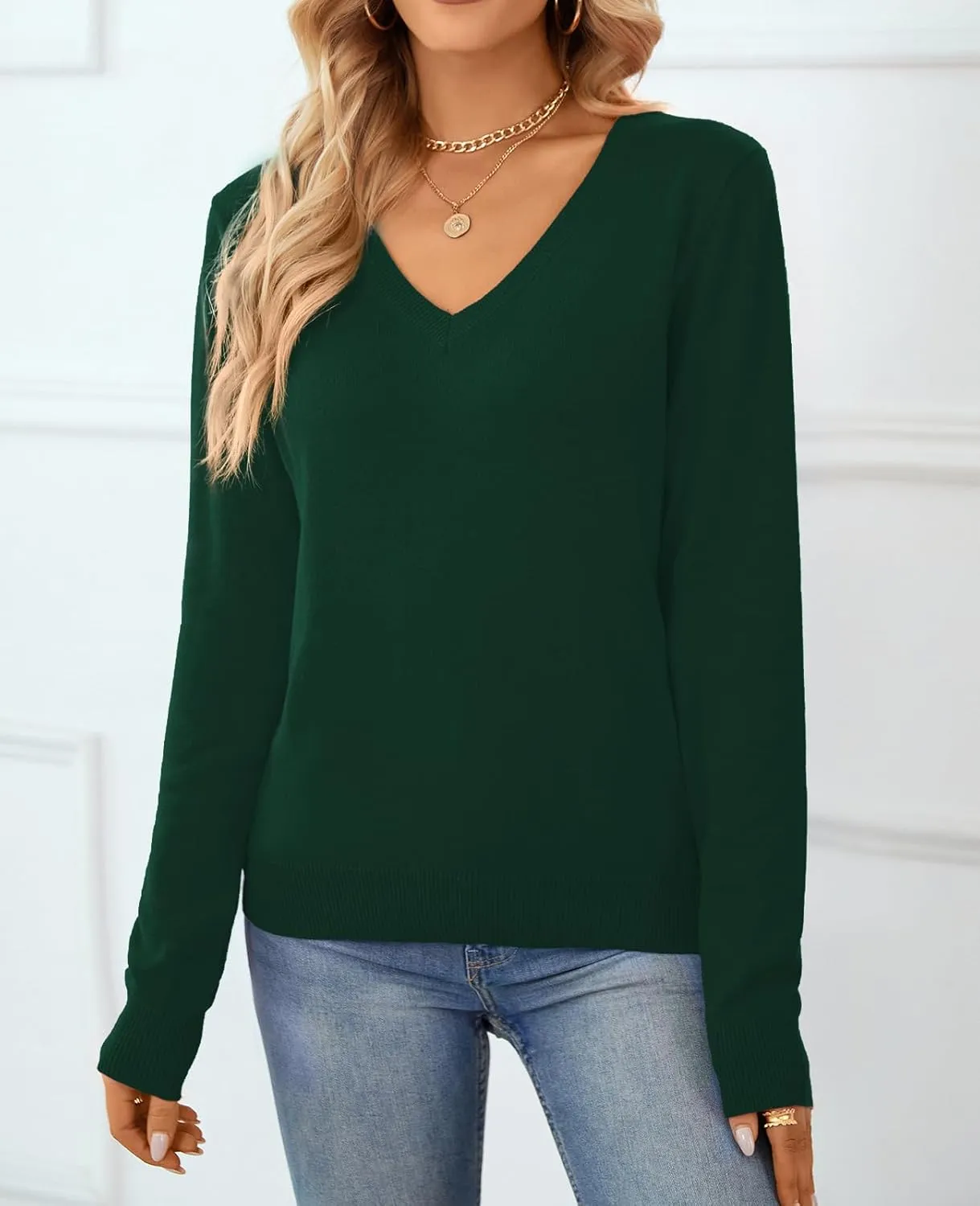QUALFORT Women's Sweater 100% Cotton Long Sleeeve Pullover Sweater Soft Lightweight Knit Tops 2025