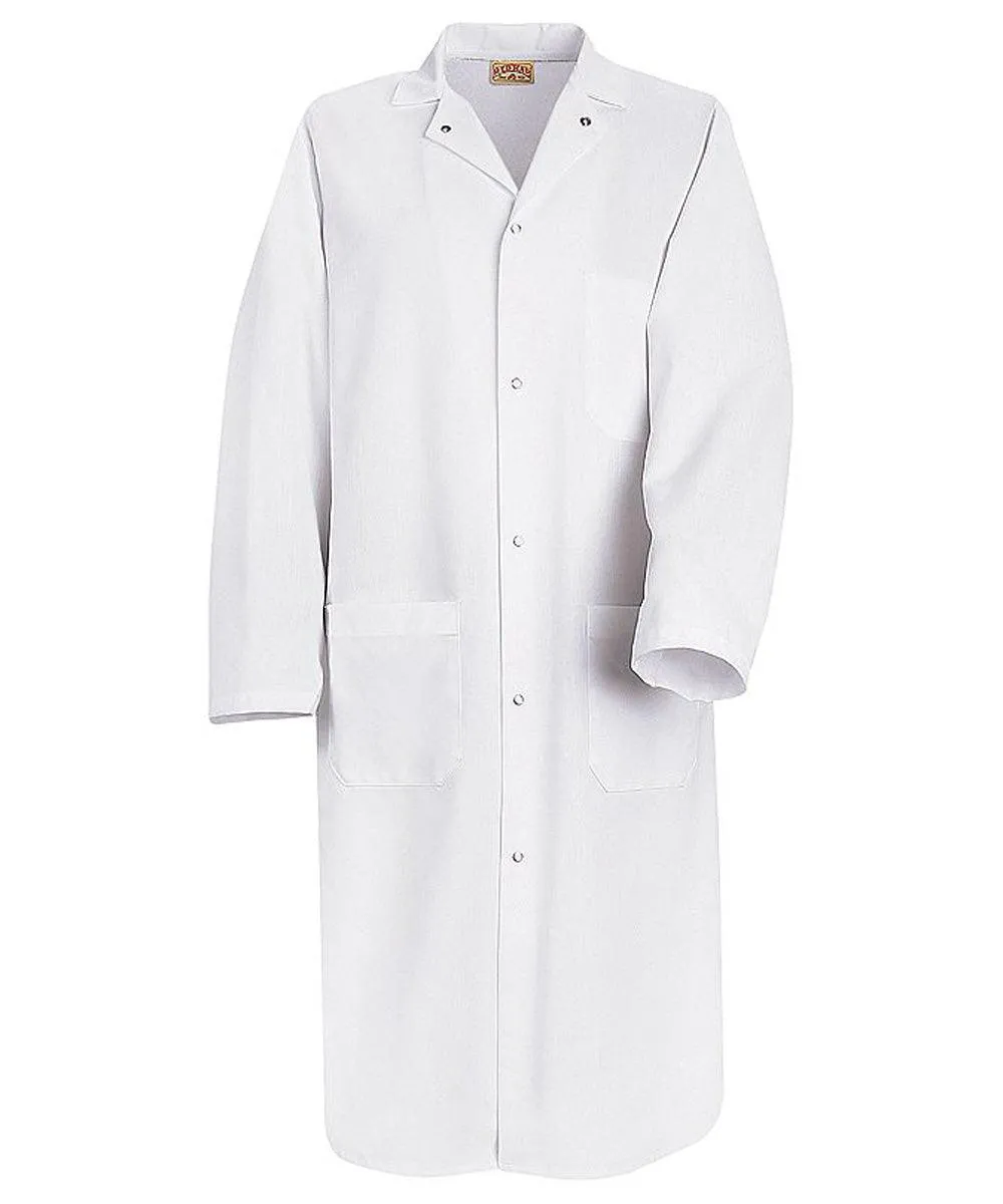 Red Kap 44.75 Inch Gripper Front Men White Butcher Wrap Lab Coat