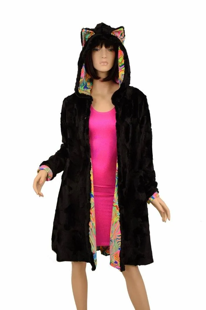 Reversible Minky A Line Coat with Kitty Ears