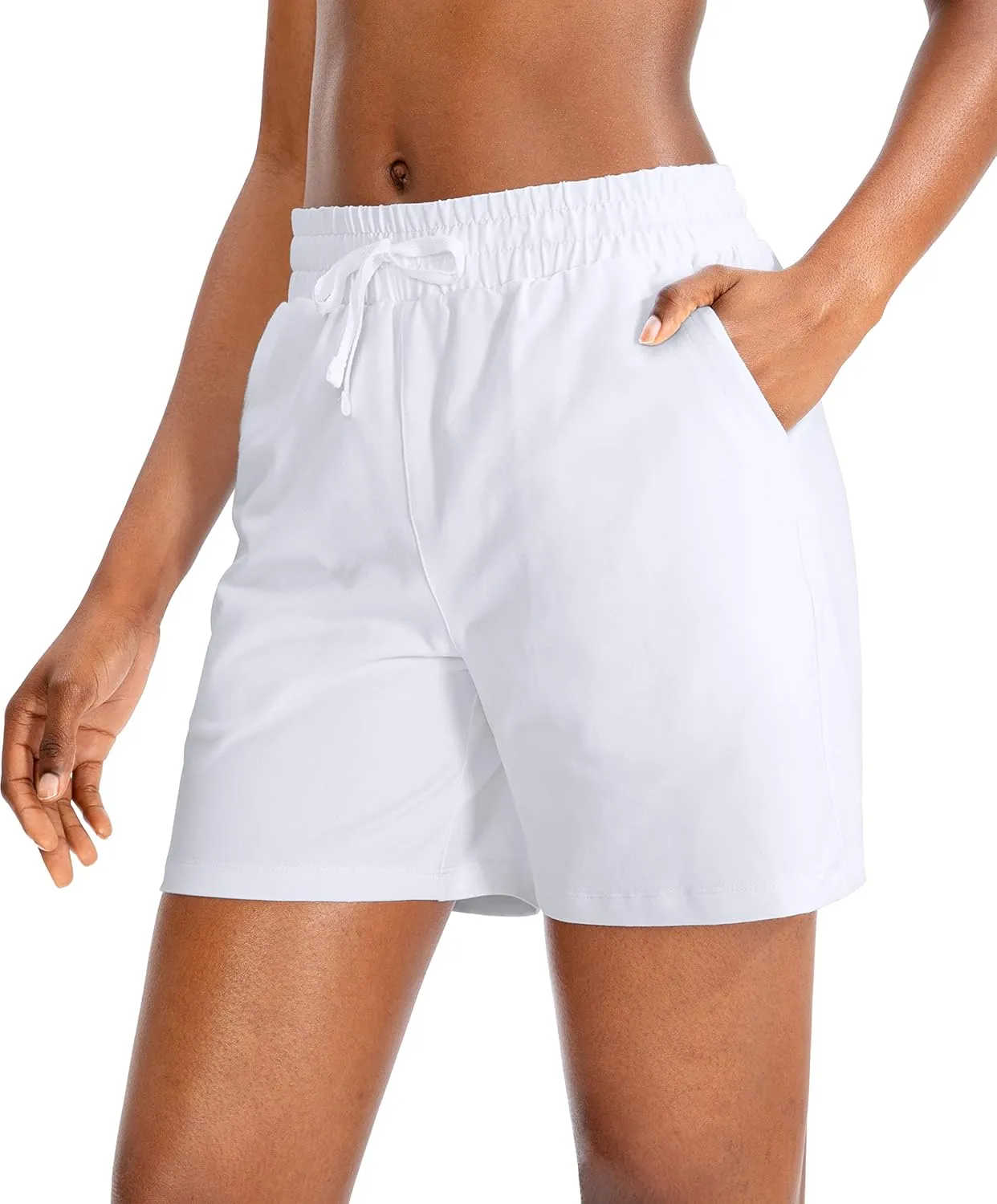 SANTINY Women's Cotton Shorts 5'' Lounge Yoga Shorts Jersey Sweat Bermuda Shorts for Women Walking Athletic with Pockets