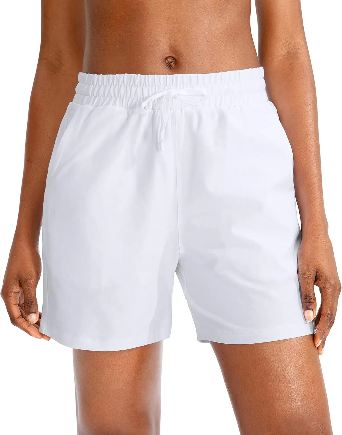 SANTINY Women's Cotton Shorts 5'' Lounge Yoga Shorts Jersey Sweat Bermuda Shorts for Women Walking Athletic with Pockets