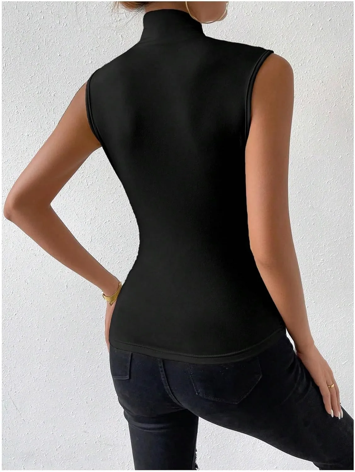 SweatyRocks Women's Ruched Wrap Mock Neck Tank Tops Casual Sleeveless Solid Slim Fit Tank Top