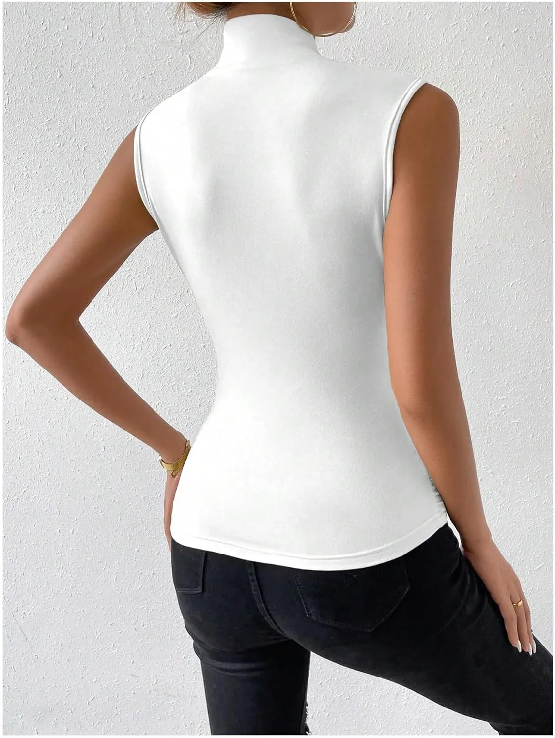 SweatyRocks Women's Ruched Wrap Mock Neck Tank Tops Casual Sleeveless Solid Slim Fit Tank Top