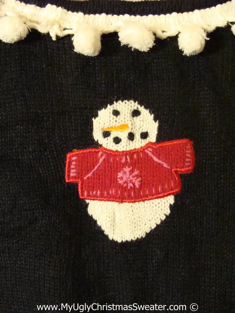 Tacky Ugly Christmas Sweater Snowmen Coming and Going with Lights and Pom Pom Trim  (g116)