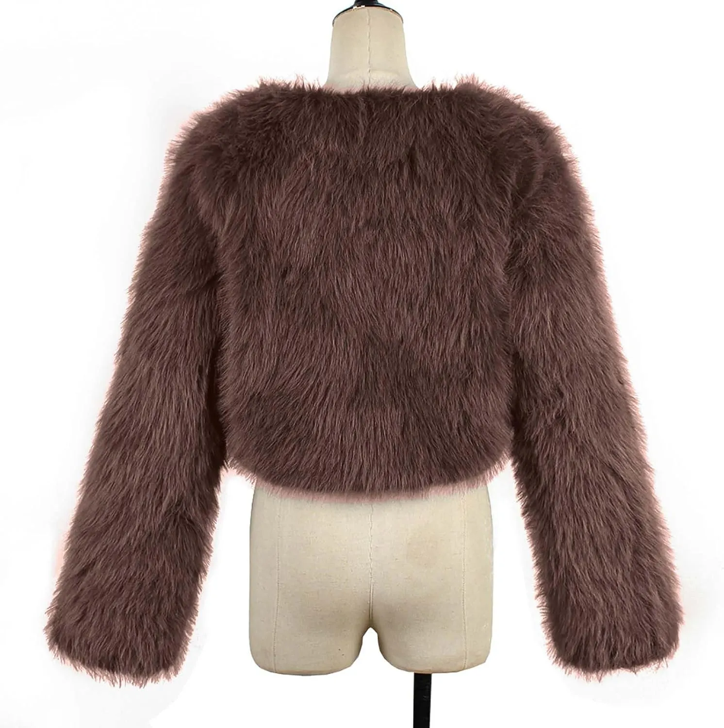 Women Faux Fur Cropped Jacket Plain Long Sleeve Coat Fuzzy Outerwear Solid Open Front Body Warmer Short Parka Coat