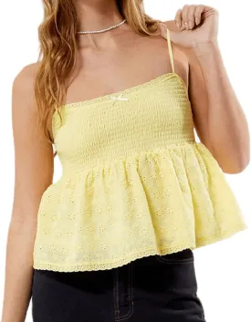 Women Floral Print Tie Shoulder Tank Tops Y2k Frill Shirred Ruffle Hem Cami Shirt Cute Smocked Cami Tops