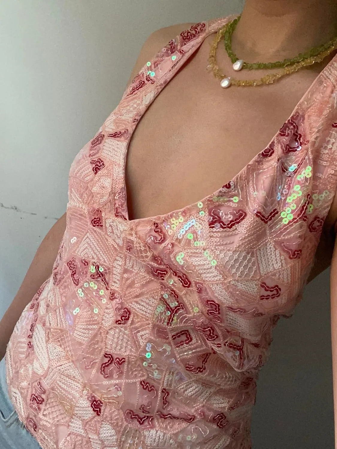 Women Y2k Sequin Cami Tops Halter Tie Up Open Back Sparkle Glitter Tank Top Going Out Party Clubwear