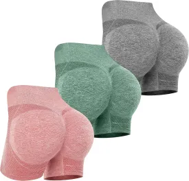 Women's 3 Piece Butt Lifting Shorts High Waist Tummy Control Yoga Shorts Seamless Ruched Booty Workout Shorts
