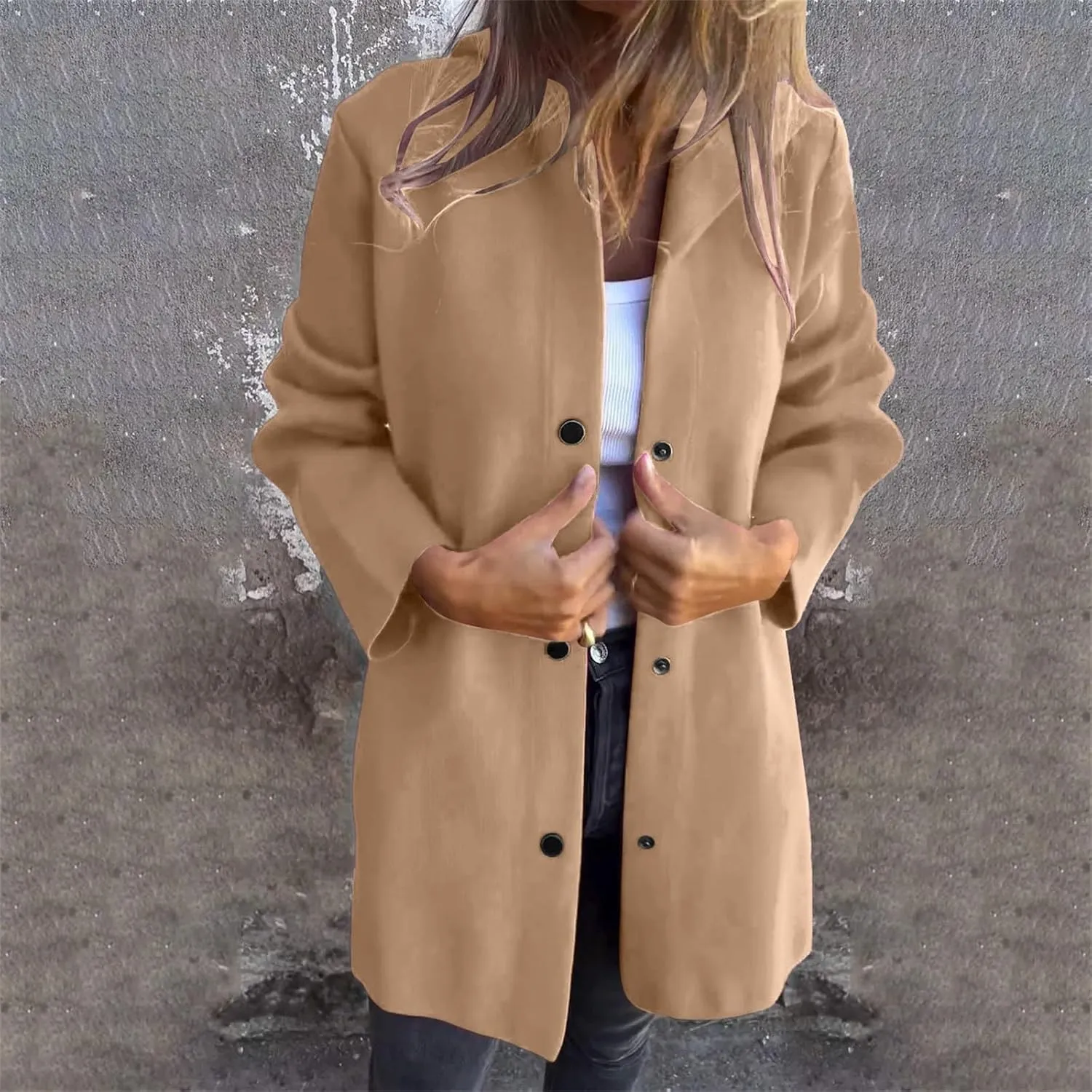 Womens Casual Hooded Jacket Long Sleeve Single Breasted Trench Coat Solid Color Button Up Cardigan Sweaters
