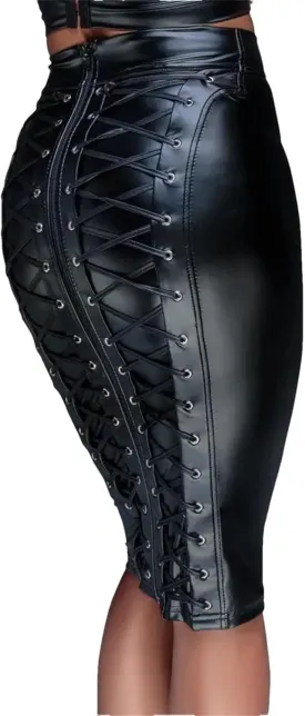Women's Party Sexy Faux Leather Skirt Lace Up Zipper Bodycon Pencil Skirt High Waist Midi Package Hip Skirt