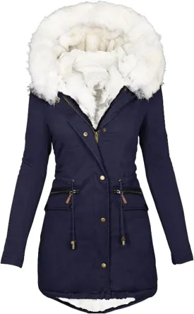 Women's Warm Winter Coat Snow Ski Jacket Fleece Lined Military Jacket Women Faux Fur Hooded Coat Puffer Down Jacket