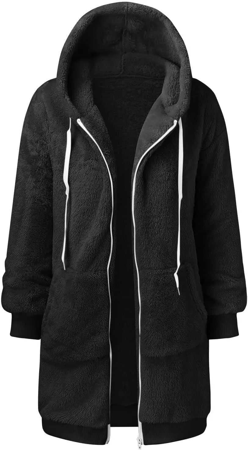 Women's Y2K Fleece Jackets & Coats Full Zip Up Hooded Overcoats With Pocket Sweater Oversized Outerwear Plus Size