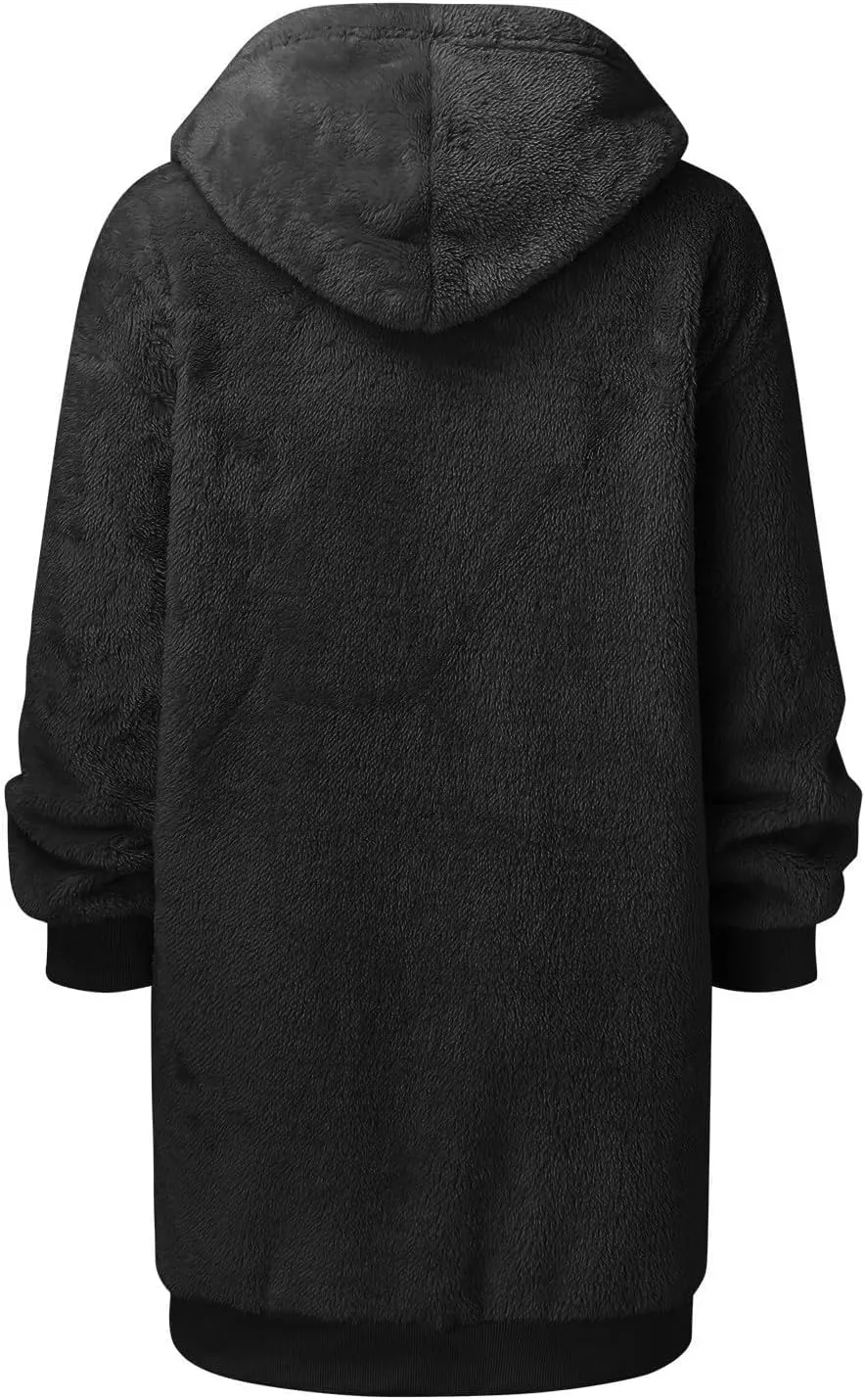 Women's Y2K Fleece Jackets & Coats Full Zip Up Hooded Overcoats With Pocket Sweater Oversized Outerwear Plus Size