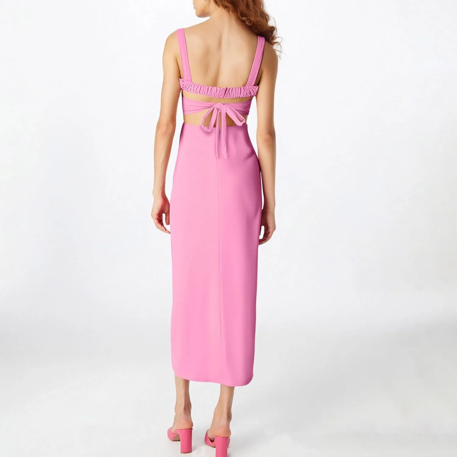 Xiaojmake Square Neck Bodycon Long Dress Sleeveless High Slit Cocktail Party Dresses Casual Summer Beach Vacation Dress 2025